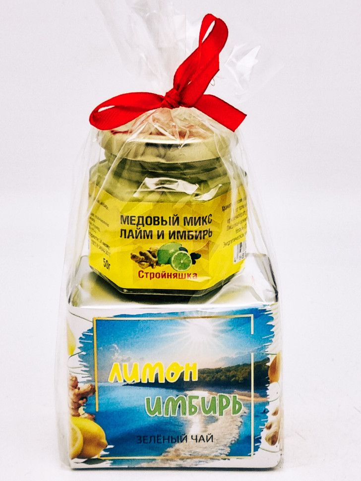 Чай Лимон и имбирь зеленый ручной сбор 50гр + мед Лимон имбирь 50гр