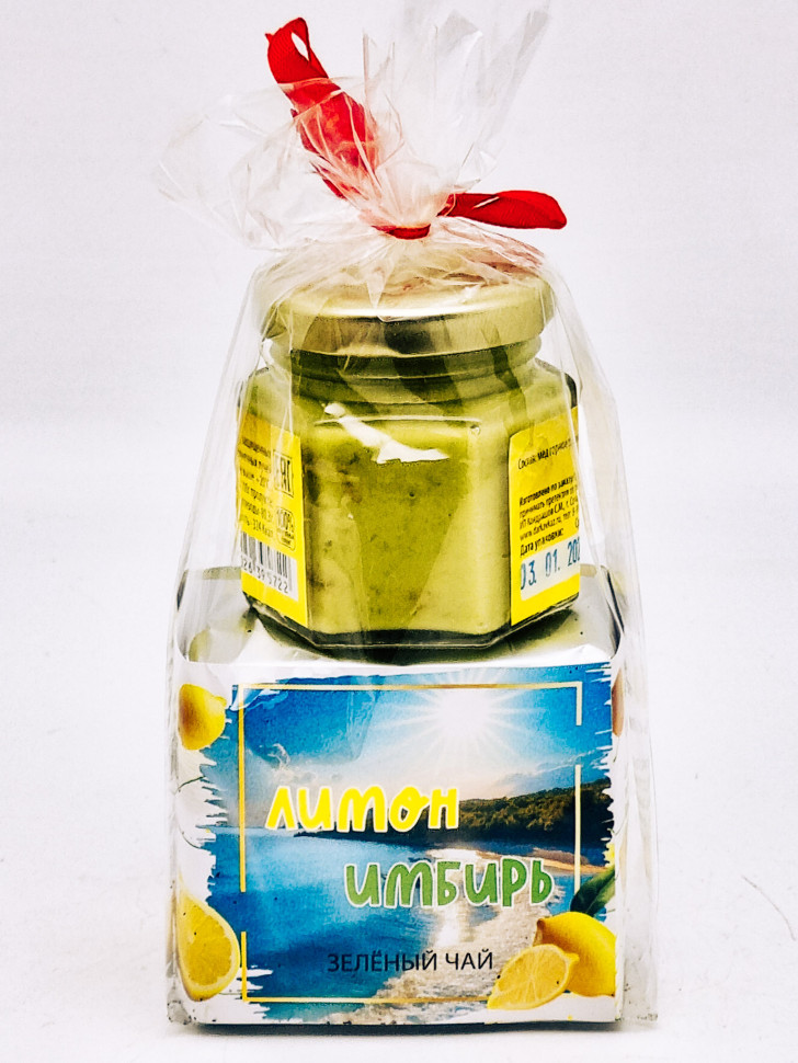 Чай Лимон и имбирь зеленый ручной сбор 50гр + мед Лимон имбирь 50гр