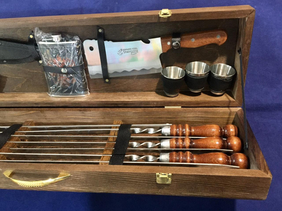 Набор №8 шампуров в деревянной коробке 2