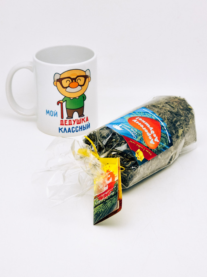 Подарочный набор дедушке чай зеленый ручной сбор 100гр в кружке 300мл