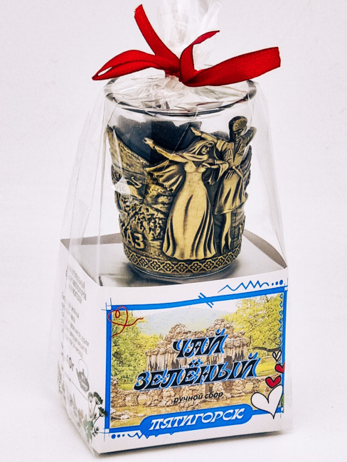 Чай зеленый ручной сбор 40гр Пятигорск с сувениром стопка Чай зеленый ручной сбор 40гр Пятигорск с сувениром стопка