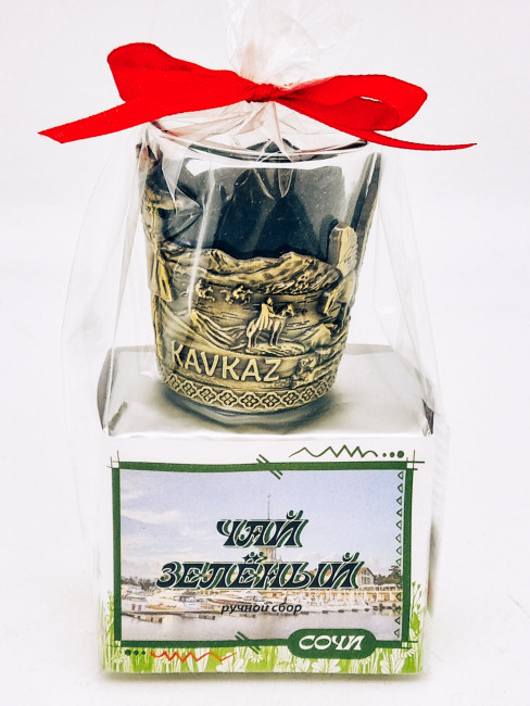 Чай зеленый ручной сбор 40гр Сочи с сувениром стопка Чай зеленый ручной сбор 40гр Сочи с сувениром стопка