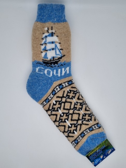 Носки мужские вязаные коричневые №26 "Корабль"