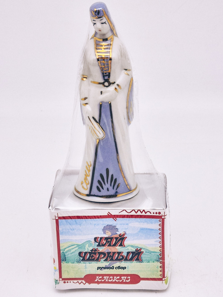 Чай черный ручной сбор 35гр Кавказ с сувениром Горянка коллекционный фарфор