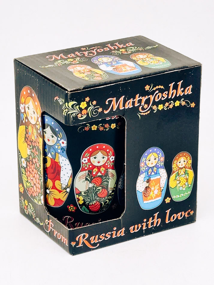 Кружка фарфор матов "Матрешка" цветн рисунок черная