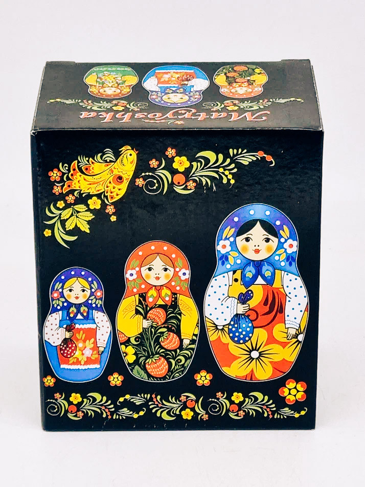 Кружка фарфор матов "Матрешка" цветн рисунок черная