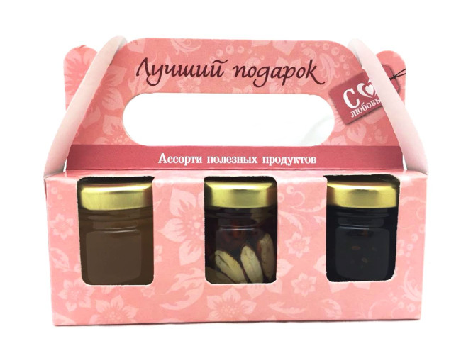 Мед с орехами ассорти 50гр Мед с орехами ассорти 50гр