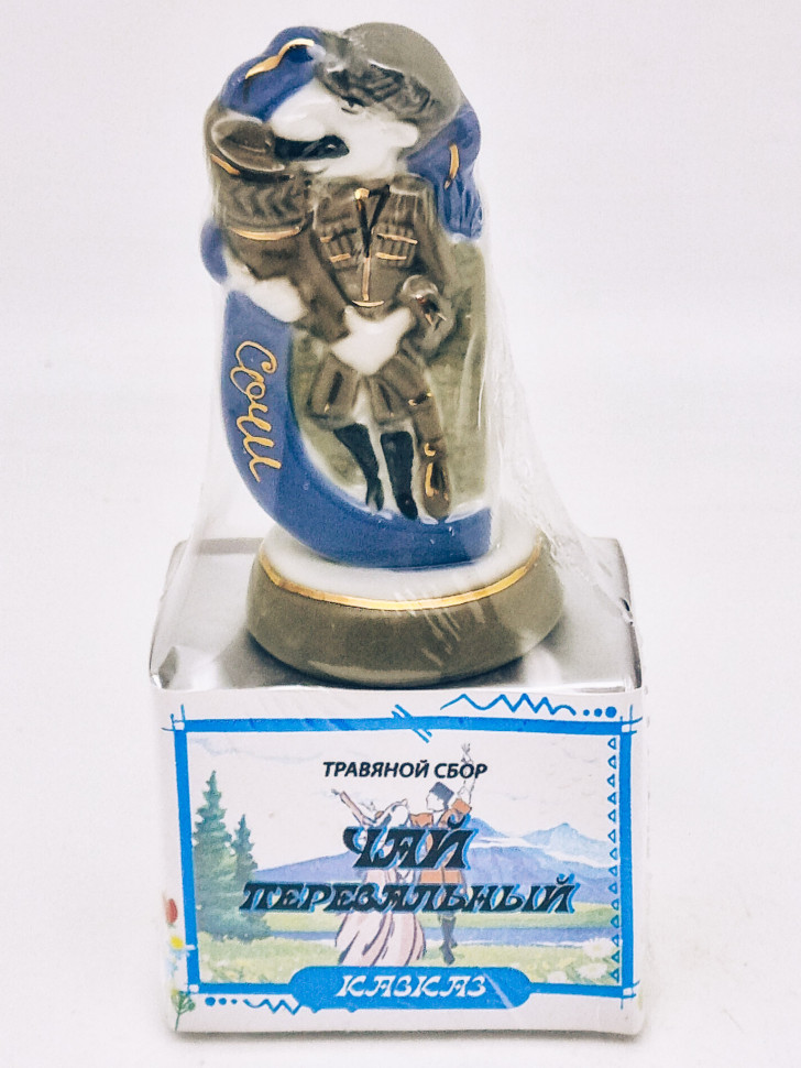 Краснополянский чай "Перевальный" 40гр Кавказ с сувениром Джигитик Сочи - подставка под зубочистки