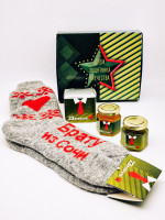 Подарочный набор с 23 февраля для брата носки мужские , мед 50гр, варенье 50гр и черный чай 35гр
