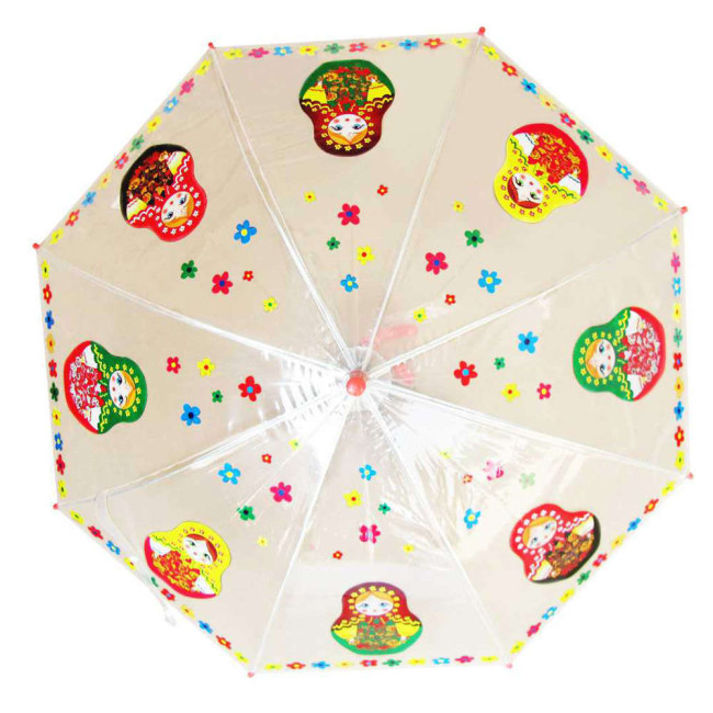 Зонт детский трость Матрешки прозрачный Зонт детский трость Матрешки прозрачный