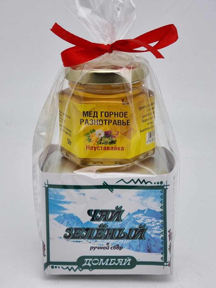 Чай зеленый ручной сбор 40гр +мед 50гр Домбай