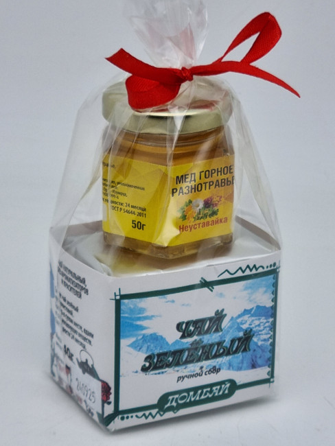 Чай зеленый ручной сбор 40гр +мед 50гр Домбай Чай зеленый ручной сбор 40гр +мед 50гр Домбай