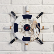 Декор настенный, панно "Штурвал с морской звездой" бело-синий