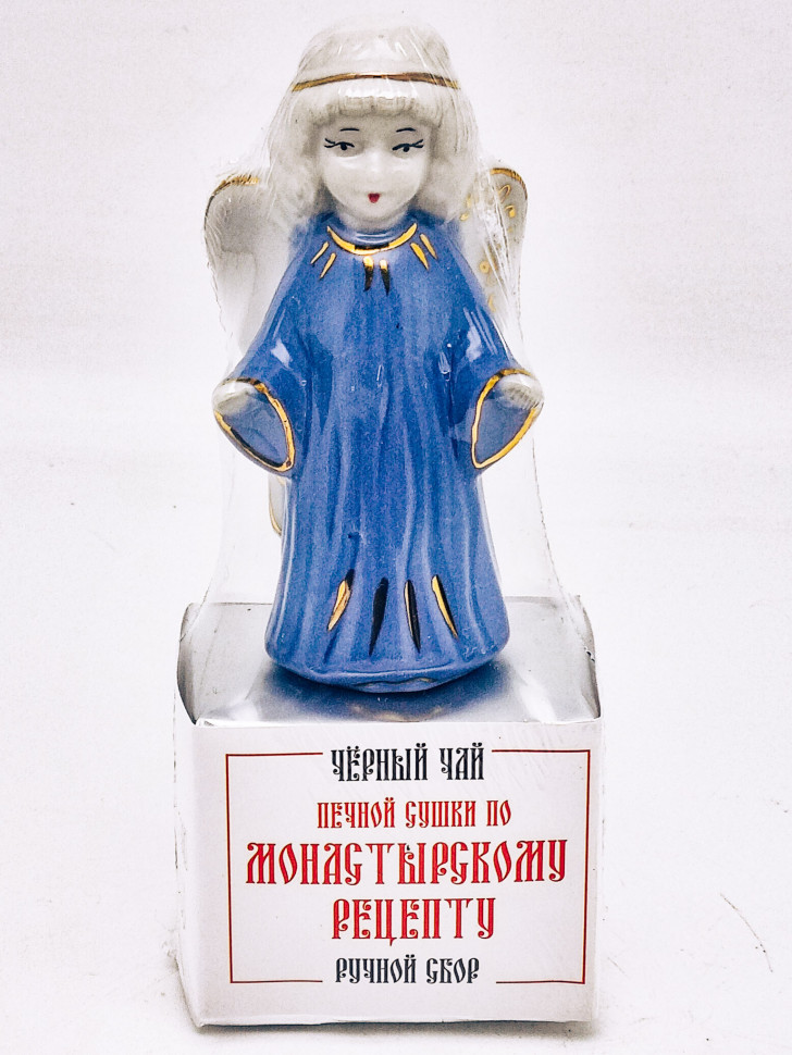 Черный чай печной сушки монастырский травник 35гр с сувениром ангел синий коллекционный фарфор