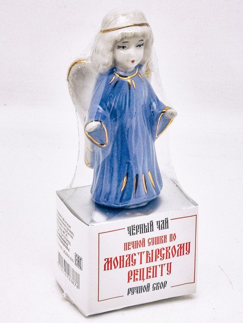 Чай печной сушки по монастырскому рецепту черный 35гр с сувениром ангел синий коллекционный фарфор Чай печной сушки по монастырскому рецепту черный 35гр с сувениром ангел синий коллекционный фарфор