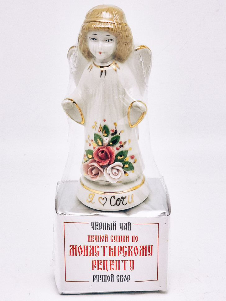 Черный чай печной сушки монастырский травник 35гр с сувениром ангел с лепниной коллекционный фарфор