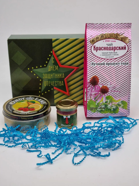 Набор 560 Праздничный чай, леденцы, и мед с 23 февраля