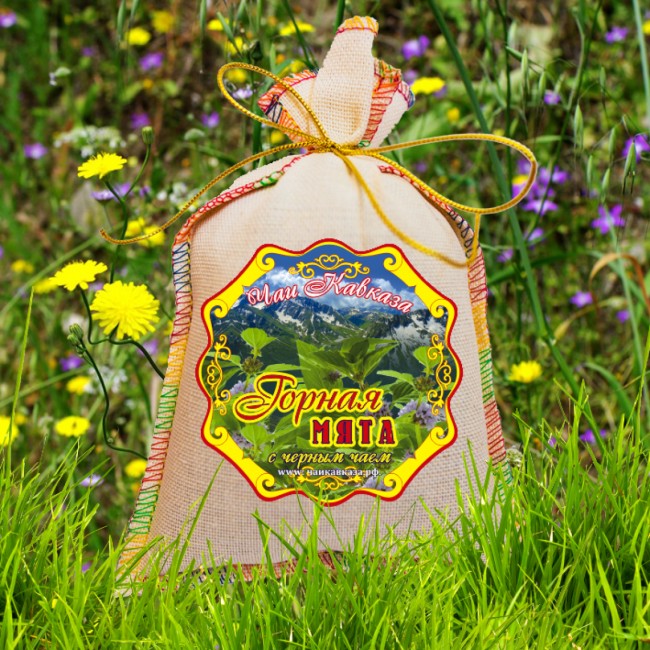 Чай травяной в сувенирном мешке "Горная мята с чёрным чаем" 150гр Чай травяной в сувенирном мешке "Горная мята с чёрным чаем" 150гр