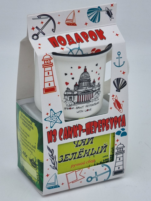 Чай зеленый ручной сбор 40гр с кружкой Санкт-Петербург №2
