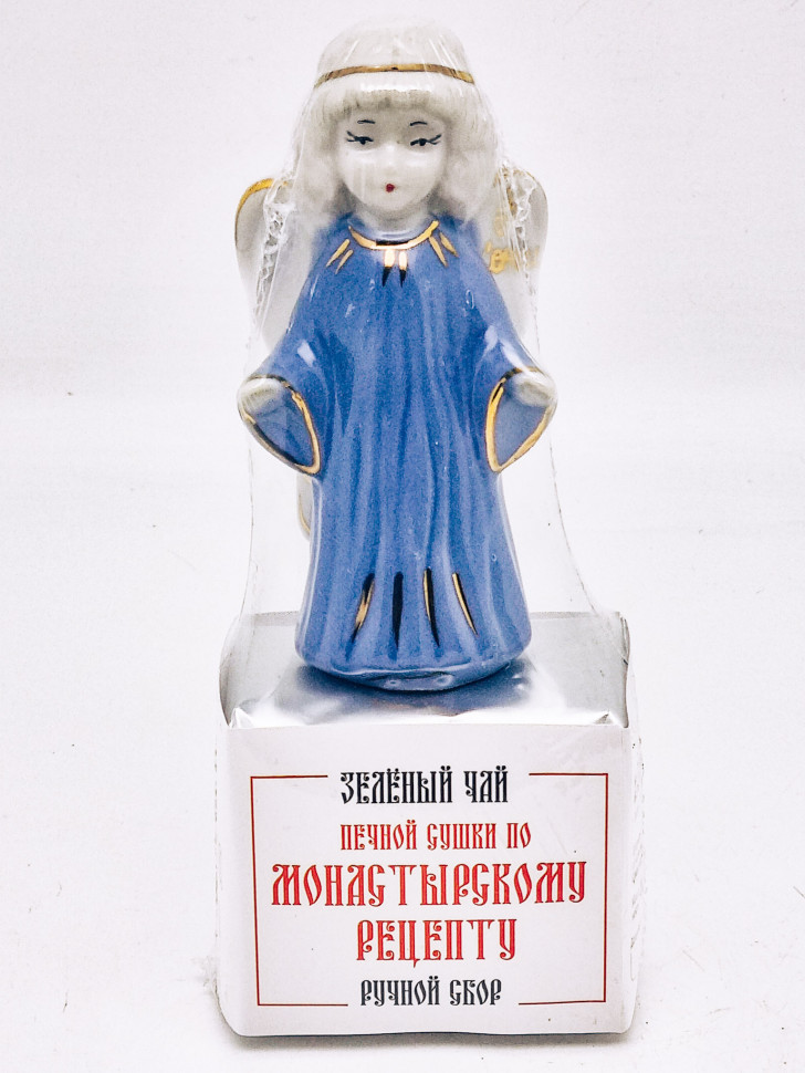 Зеленый чай печной сушки монастырский травник 40гр с сувениром ангел синий коллекционный фарфор