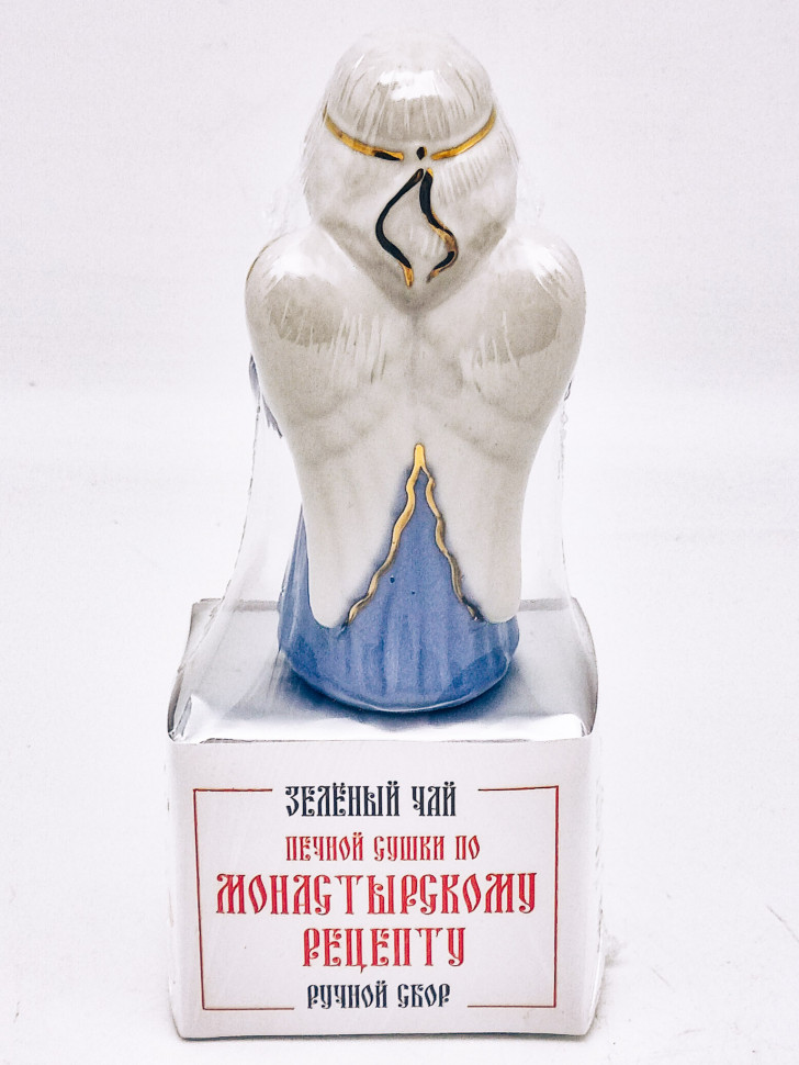 Зеленый чай печной сушки монастырский травник 40гр с сувениром ангел синий коллекционный фарфор