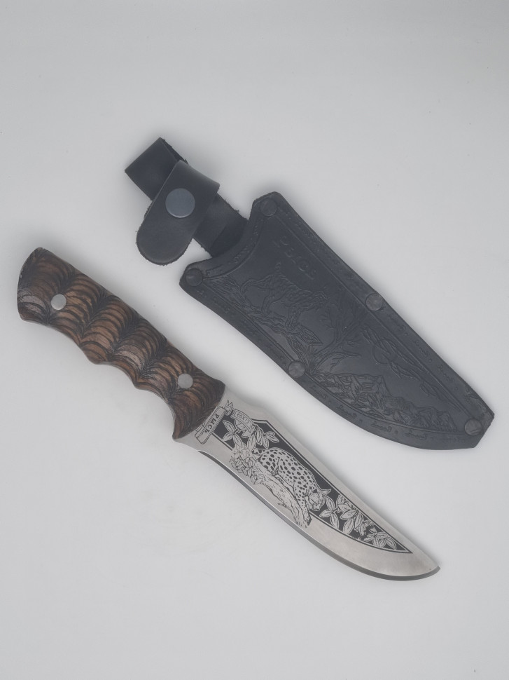 Нож с деревянной ручкой для туризма сталь Рысь