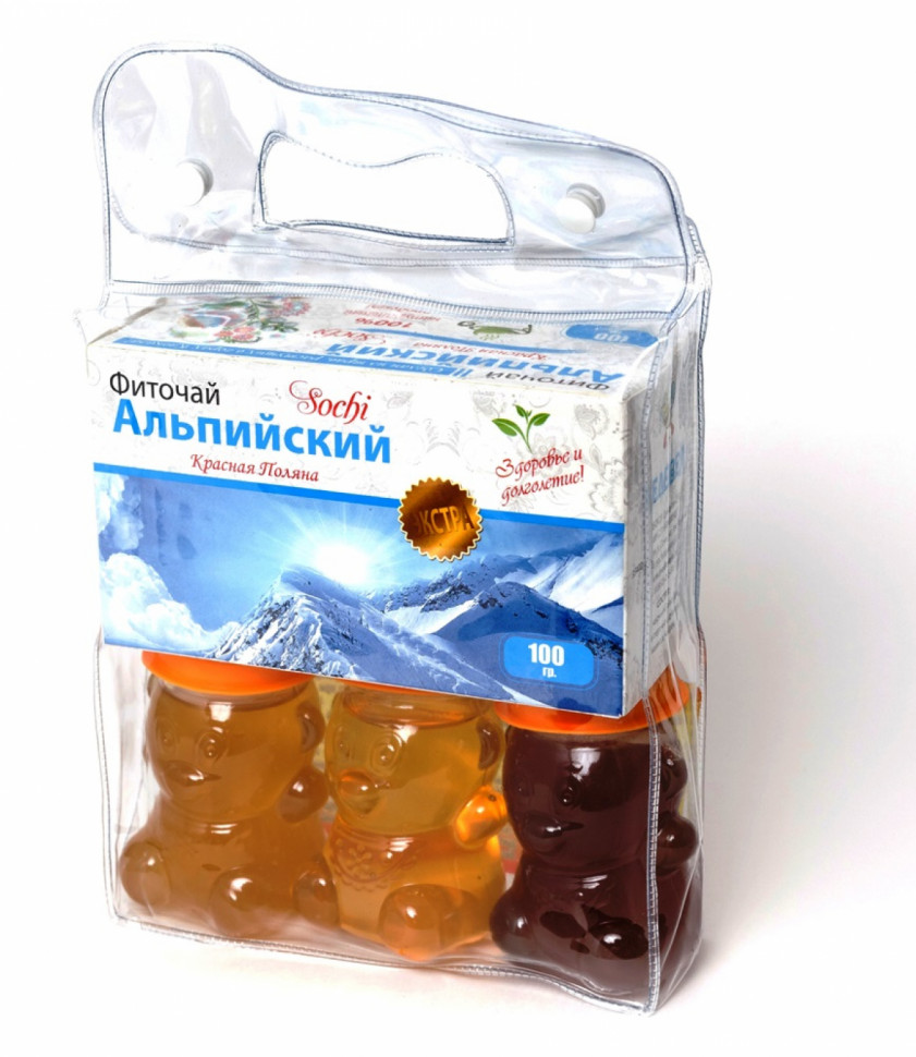 Набор медовый 3 медведя и чай в сумочке 580гр