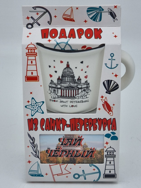 Чай черный ручной сбор 35гр с кружкой Санкт-Петербург