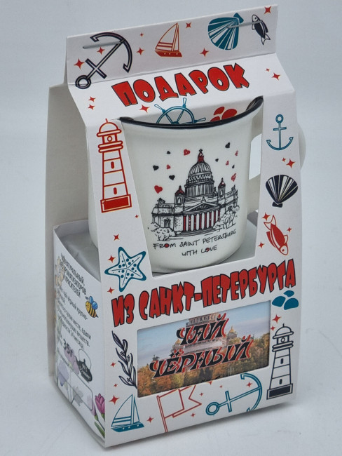 Чай черный ручной сбор 35гр с кружкой Санкт-Петербург