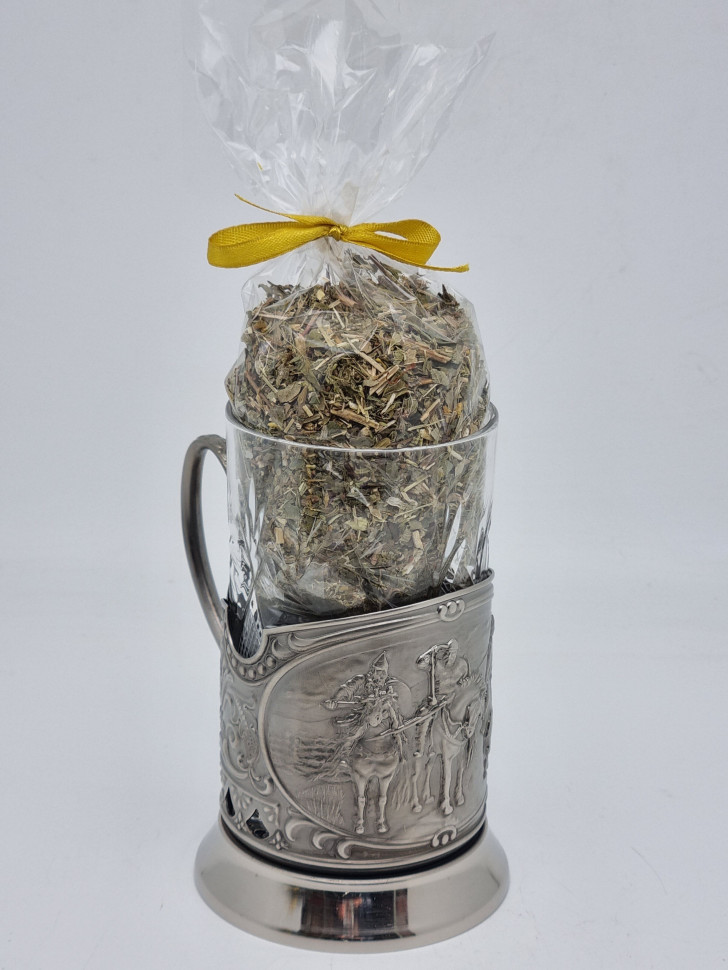 Подстаканник "Три богатыря" стакан хрусталь с краснополянским чаем