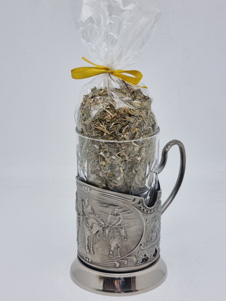 Подстаканник "Три богатыря" стакан хрусталь с краснополянским чаем