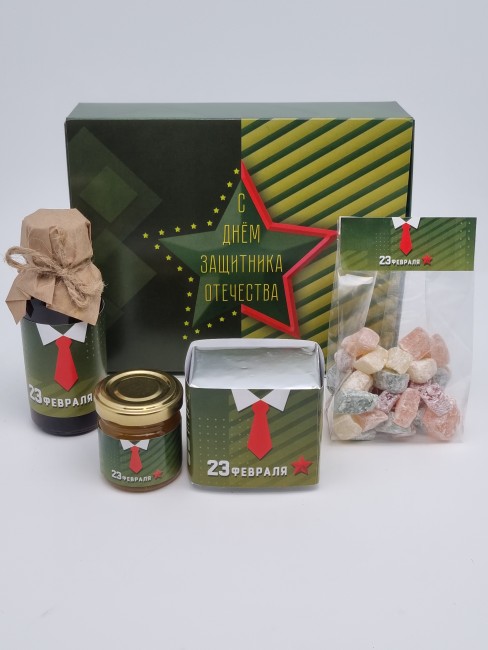 Набор 556 Праздничный чай, мед, рахат лукум и бальзам для иммунитета с 23 февраля Набор 556 Праздничный чай, мед, рахат лукум и бальзам для иммунитета с 23 февраля