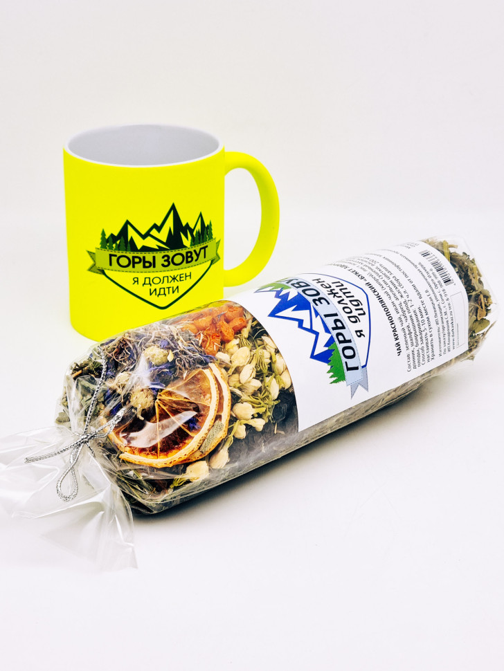 Чай Краснополянский "Букет здоровья" в кружке неон "Горы зовут" лимонная 300мл