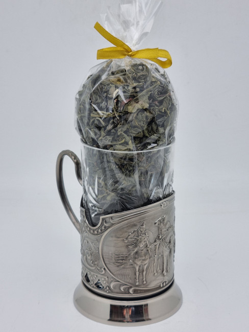 Подстаканник "Три богатыря" стакан хрусталь с зеленым чаем