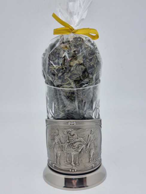 Подстаканник "Три богатыря" стакан хрусталь с зеленым чаем