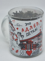Черный чай 70гр в кружке из стекла "Это Адлер, детка"