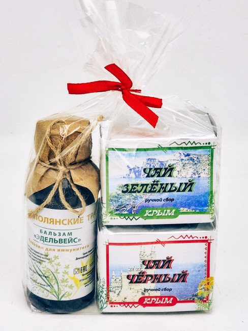 Набор чай черный р/с 35гр + чай зеленый р/с 40гр и бальзам Краснополянские травы Крым Набор чай черный р/с 35гр + чай зеленый р/с 40гр и бальзам Краснополянские травы Крым