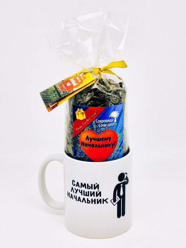 Подарочный набор начальнику чай зеленый ручной сбор 100гр в кружке 300мл