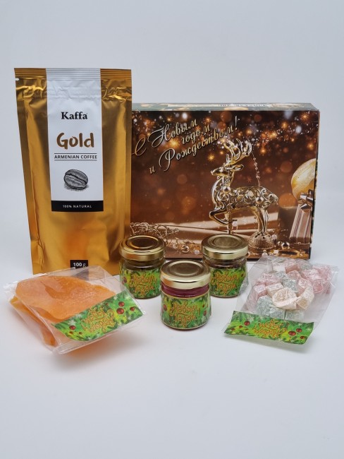 Набор Праздничный кофе, мёд, конфитюр, манго, лукум, с новым годом