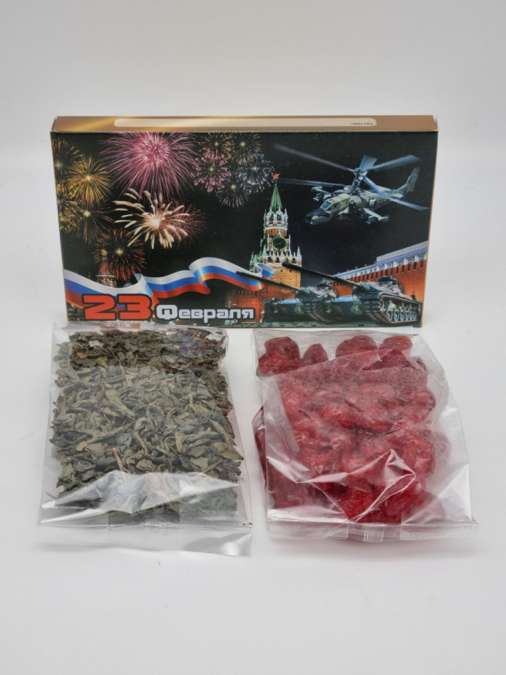 Подарочный набор с 23 февраля чай зеленый 30гр и вишня 80гр