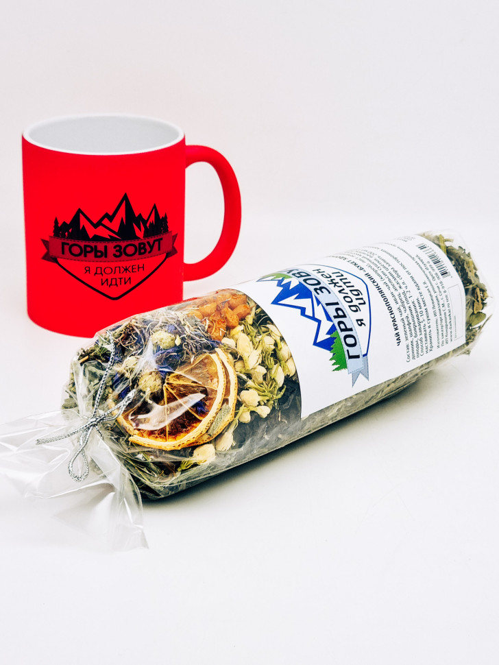 Чай Краснополянский "Букет здоровья" в кружке неон "Горы зовут" красная 300мл