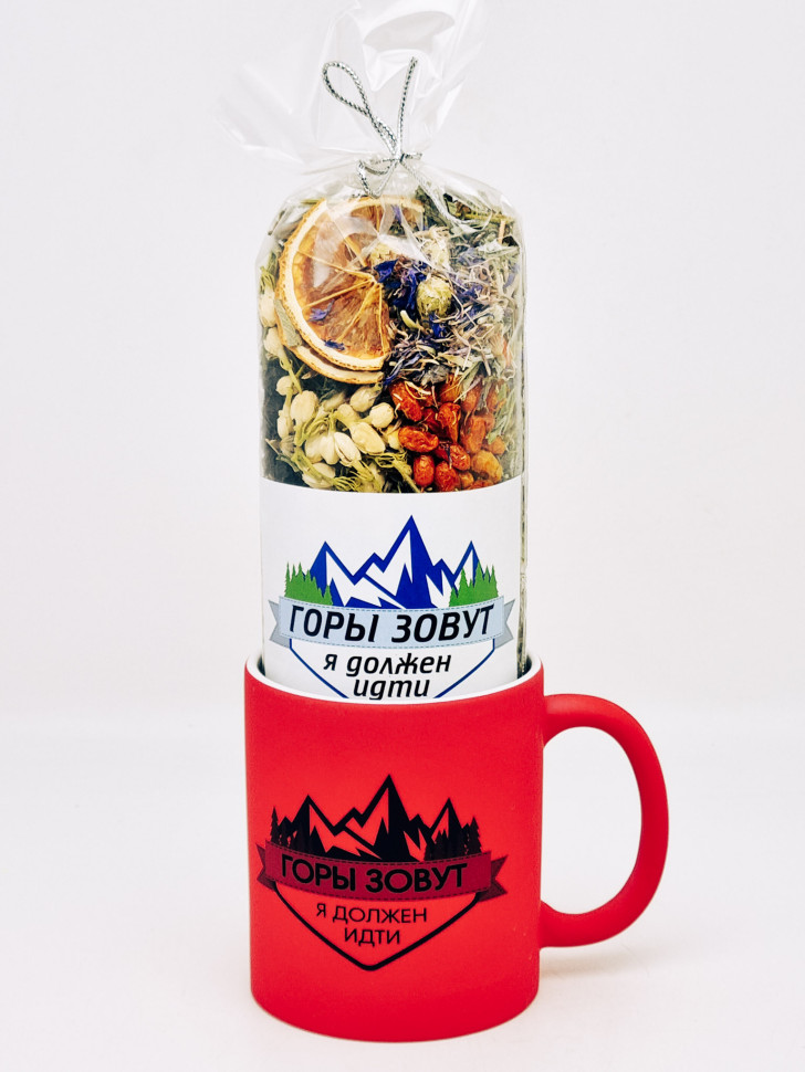 Чай Краснополянский "Букет здоровья" в кружке неон "Горы зовут" красная 300мл