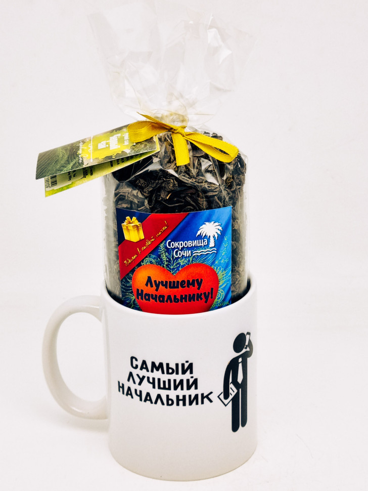 Подарочный набор начальнику чай черный ручной сбор 100гр в кружке 300мл