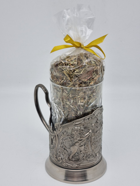 Подстаканник "Глава семьи" стакан хрусталь с Краснополянским чаем