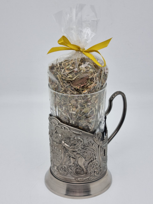 Подстаканник "Глава семьи" стакан хрусталь с Краснополянским чаем