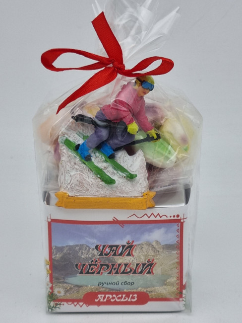 Чай черный ручной сбор 35гр + парварда 50гр Архыз с магнитом лыжник 1