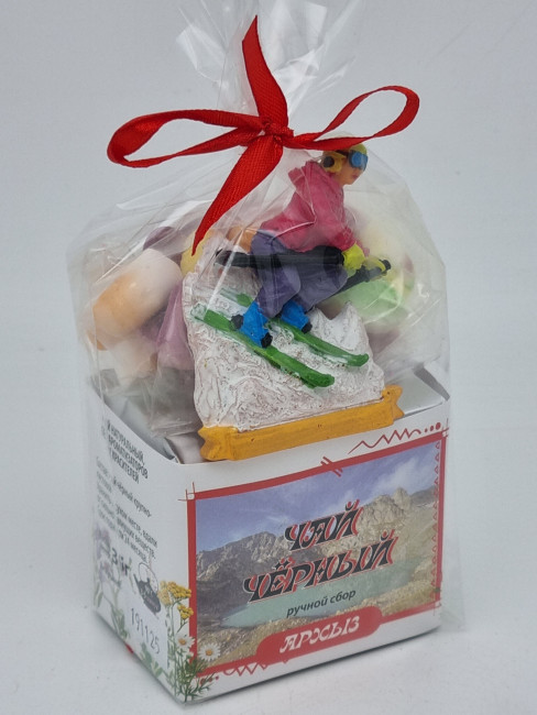 Чай черный ручной сбор 35гр + парварда 50гр Архыз с магнитом лыжник 1