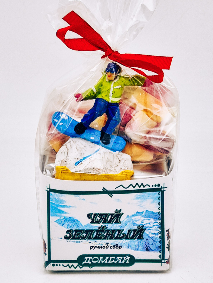 Чай зеленый ручной сбор 40гр + парварда 50гр Домбай с магнитом сноубордист 1