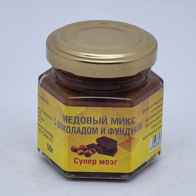 Мед микс шоколад и фундук "Супермозг" 50гр Мед микс шоколад и фундук "Супермозг" 50гр