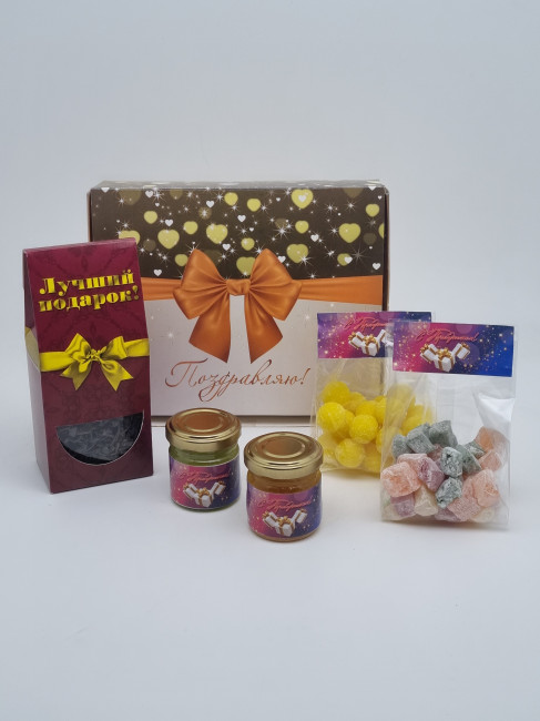 Набор 37 Праздничный чай, мед, варенье и сладости лучший подарок